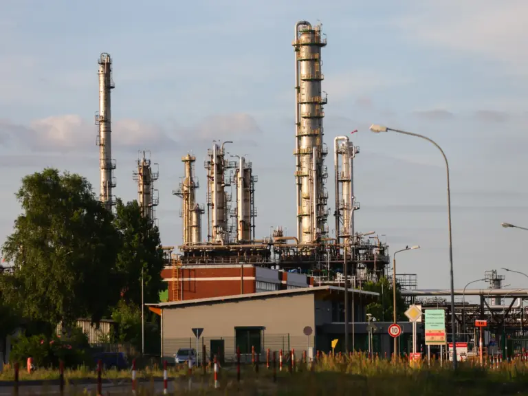 SCHWEDT, GERMANY - JUNE 29: A general view of the PCK oil refinery on which a German embargo against the import of Russian oil is planned, on June 29, 2022 in Schwedt, Germany. Schwedt relies heavily on the jobs at the PCK refinery, and many worry for their economic future since the refinery receives its crude oil exclusively from Russia via the "Friendship" ("Druzhba") pipeline. Germany plans to end its imports of Russian oil within the near future due to Russia's ongoing war in Ukraine and is