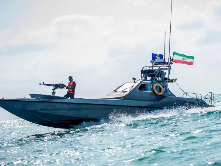 A boat of the Iranian Revolutionary Guard sails, at undisclosed place off the coast of Bandar Abbas, Iran August 22, 2019. Nazanin Tabatabaee/WANA (West Asia News Agency) via REUTERS. ATTENTION EDITORS - THIS IMAGE HAS BEEN SUPPLIED BY A THIRD PARTY.
