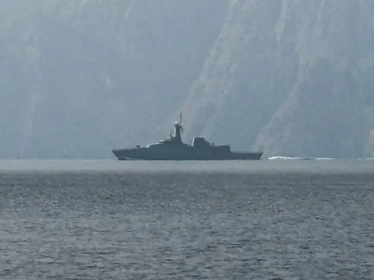 A navy vessel is seen sailing in the Strait of Hormuz