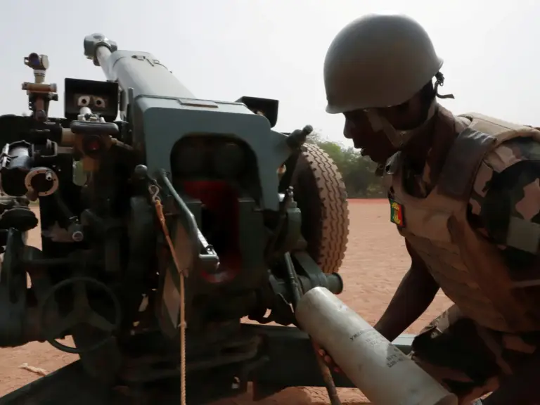 A Malian soldier of the 614th Artillery Battery is pictured during a training session on a D-30 howitzer with the European Union Training Mission (EUTM), to fight jihadists, in the camp of Sevare, Mopti region, in Mali March 23, 2021
