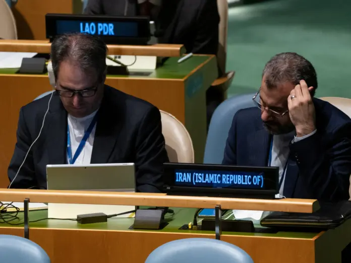 Delegates from Iran attend the Nuclear Non-Proliferation Treaty review conference in New York City, New York, U.S., August 1, 2022. REUTERS/David 'Dee' Delgado