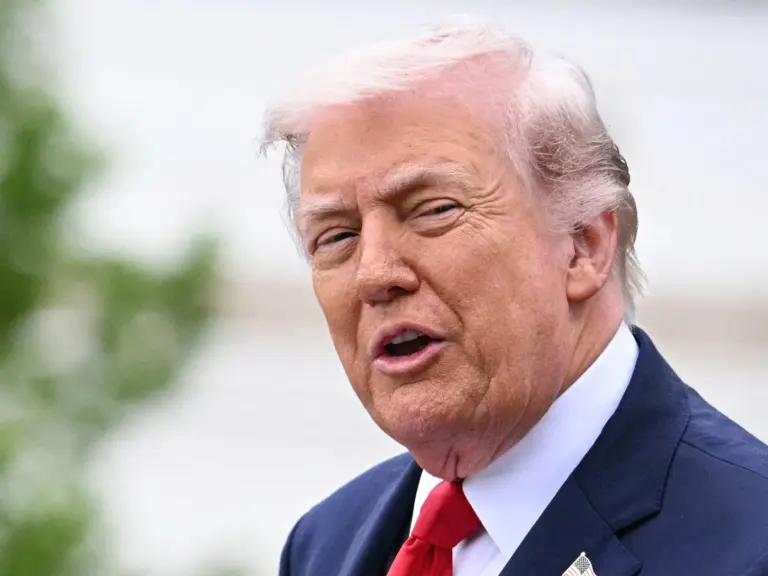 US President Donald Trump speaks during an arrival ceremony on the South Lawn of the White House in Washington, DC, on April 28, 2026. (Photo by Jim WATSON / AFP)