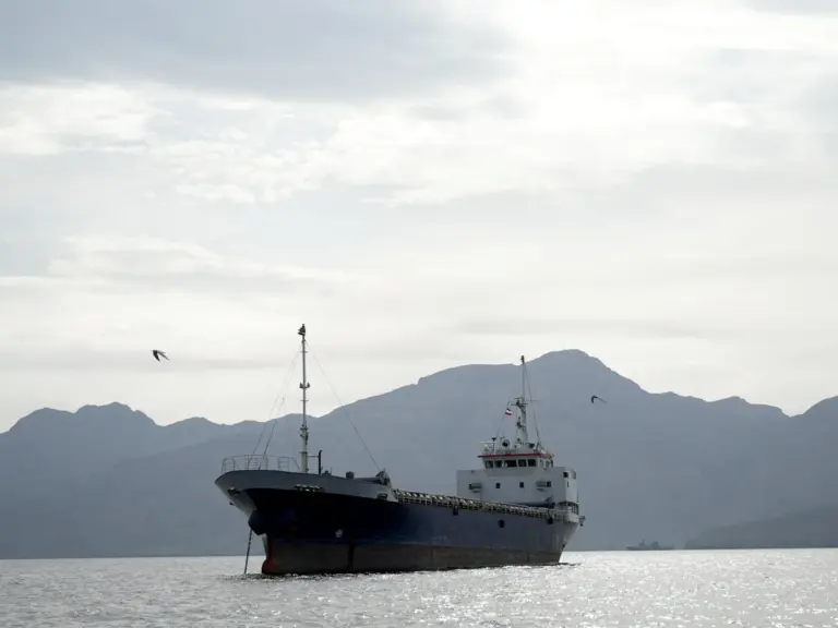A vessel at the Strait of Hormuz, off the coast of Oman’s Musandam province, April 12, 2026. REUTERS
