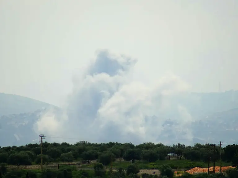 Smoke rises from the site of an Israeli airstrike that targeted the southern Lebanese village of Yohmor on May 1, 2026.