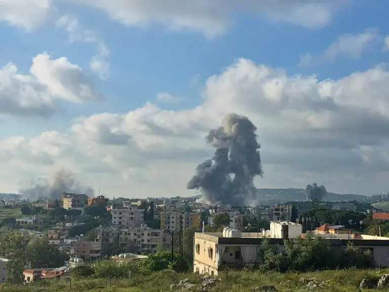 Smoke rises from the site of Israeli airstrikes that targeted the southern Lebanese village of Habbouch on May 1, 2026.